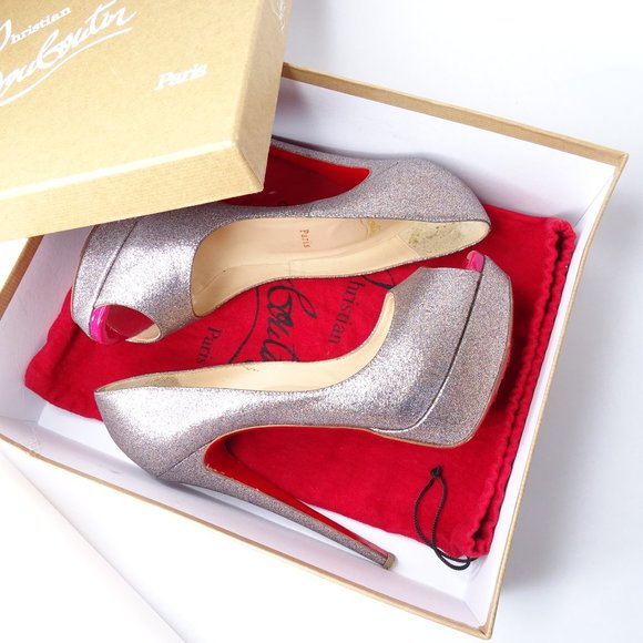 Chrisitian Louboutin Lady Peep 150 Glitter Pumps - Picture 14 of 15